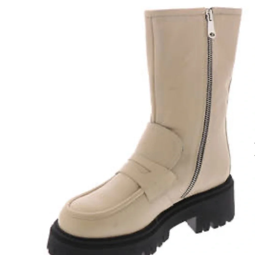 NWT NIB Free People Madison Leather Loafer Platform Boot Light Tan 38 Side Zip - Picture 2 of 6